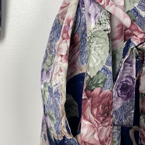 Maryann's 2 piece gown women vintage size medium floral satin 2 pockets belt - Picture 4 of 13